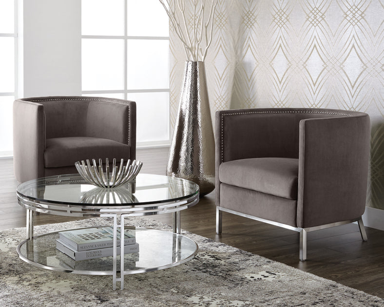 Fauteuil élégant demi-tonneau - tissu gris, doux et résistant - dossie ...