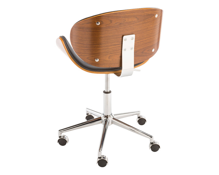 Chaise de bureau au look rétro - siège et assise en noyer courbé - base en acier inoxydable