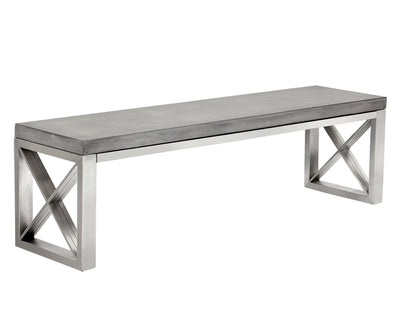 Banc design avec assise en béton - structure en acier inoxydable brossé