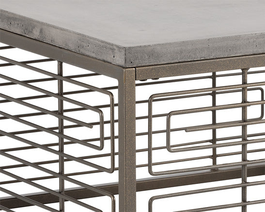 Table comprenant un plateau de béton et une base au design soigneusement élaboré - une pièce originale