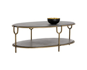 Table contemporaine dotée d'un plateau et d'une étagère inférieure en béton - structure en fer fini laiton antique