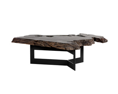 Table fabriquée à partir de bois de racine de teck peint en noir - structure en acier