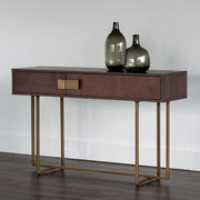 Table console moderne en bois et laiton antique