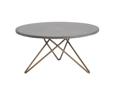 Table avec plateau en béton gris - base en métal de style trépied fini en laiton antique
