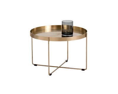 Table d'appoint comprenant un plateau et une base croisée d'une belle finition en or rose brossé - plusieurs grandeurs disponibles