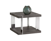 Table d'appoint contemporaine en chêne - munie d'une étagère pour rangement supplémentaire - structure en acier inoxydable poli