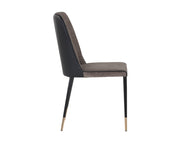 Chaise de salle à manger chic et moderne - pieds en acier noir et embouts en cuivre - plusieurs couleurs disponibles