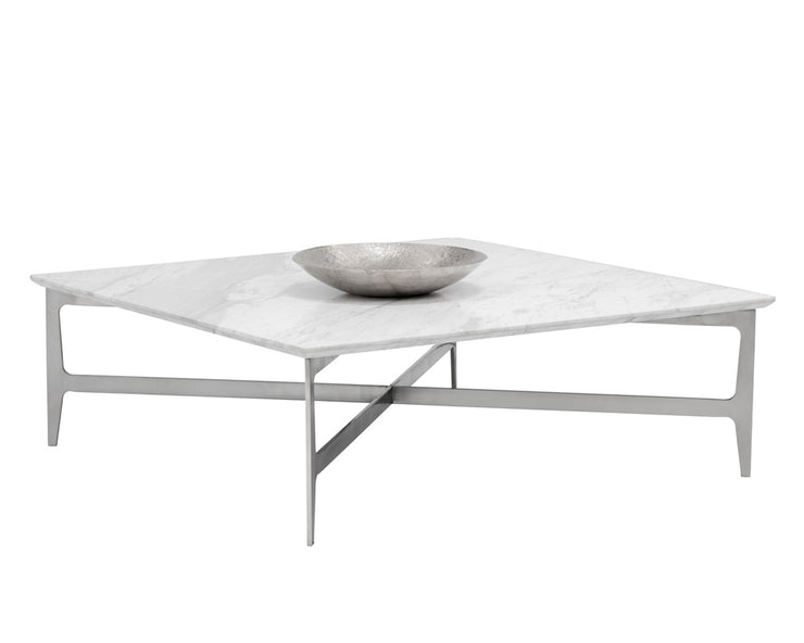 Table élégante en marbre blanc et gris - structure en acier inoxydable poli - chaque pièce est unique