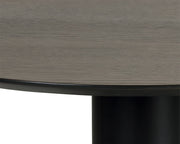 Table ronde contemporaine - plateau en placage de chêne - base en marbre gris