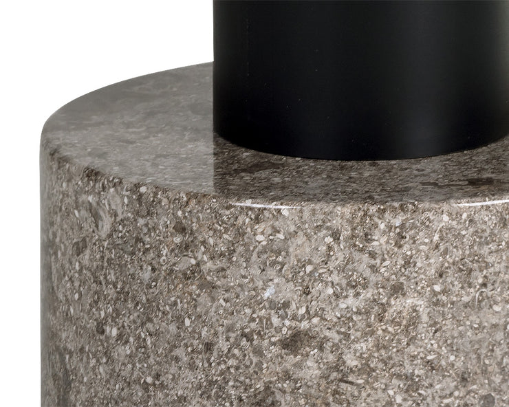 Table ronde contemporaine - plateau en placage de chêne - base en marbre gris