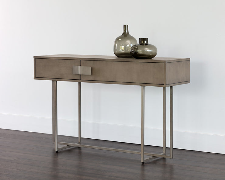 Table console moderne en bois et laiton antique