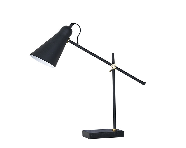 Lampe de table minimaliste en fer noir avec base en granit noir