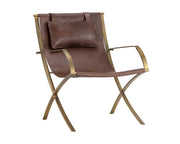 Chaise contemporaine en cuir invitant à la détente - structure en laiton - plusieurs couleurs disponibles