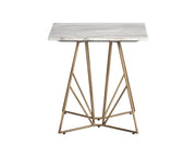 Table d'appoint de conception raffinée - plateau en marbre gris - structure en fer géométrique, fini laiton antique brossé