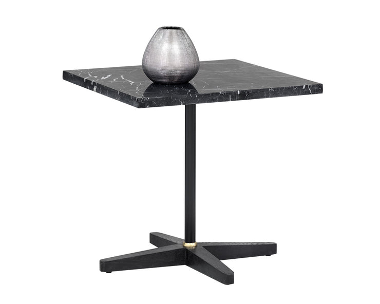 Table d'appoint en marbre noir et blanc - base élégante en fer et en bois - chaque pièce est unique