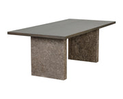 Table au design audacieux - plateau de chêne gris anthracite et base en marbre gris