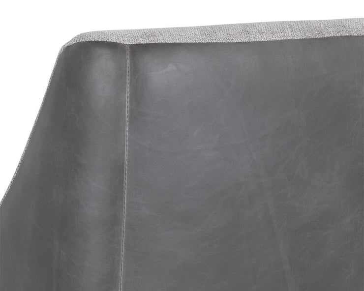 Élégant tabouret au look contemporain - assise en tissu et dos en cuir synthétique - bois de frêne