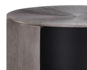 Table de chevet de forme cylindrique au look intriguant - plateau en fer gravé et martelé à la main au fini bronze terni