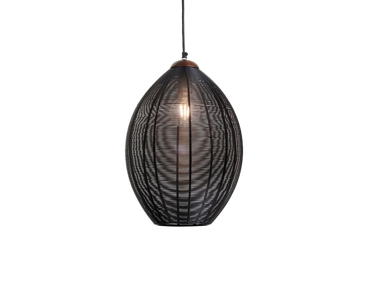 Suspendu au design rustique de forme ovale - armature en fer, capuchon en bois de manguier