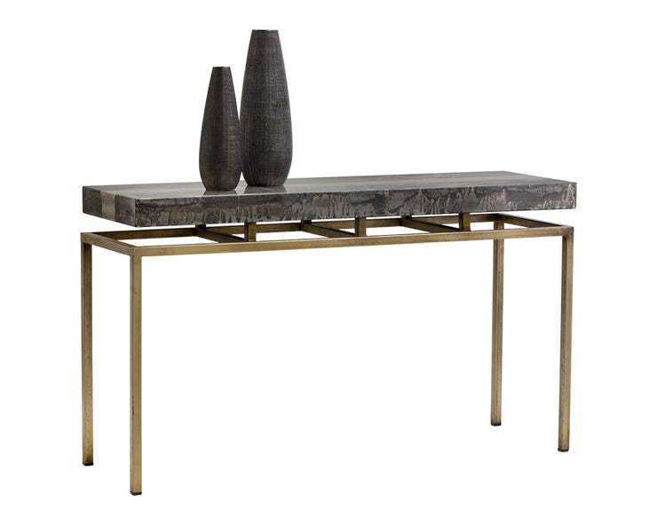 Table console moderne - plateau peint et laqué - structure en fer