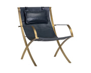 Chaise contemporaine en cuir invitant à la détente - structure en laiton - plusieurs couleurs disponibles