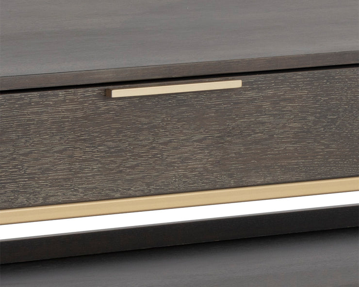 Table en placage de chêne gris anthracite - tiroirs et étagère pour rangement additionnel