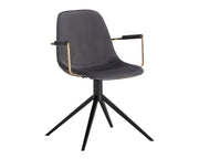 Chaise de salle à manger pivotante contemporaine - appui-bras au fini or brossé et pieds en fer noir - plusieurs couleurs disponibles