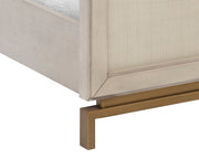 Lit sophistiqué - fabriqué avec du placage de bois d'eucalyptus et contrasté par une tête de lit et un pied de lit en placage de chêne