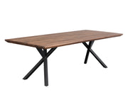Table de style urbain en bois d'acacia massif - contours biseautés - base en acier enduit de poudre noire