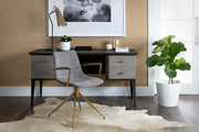 Chaise de bureau au design industriel avec une touche féminine - structure en acier inoxydable, fini doré