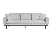 Canapé moderne en tissu gris clair - bordure gris anthracite - base en bois et en acier