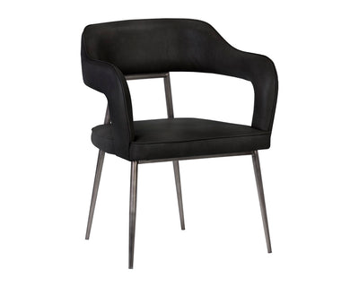 Chaise de salle à manger demi-tonneau au dossier ouvert - effet cuir - base en métal stylisée