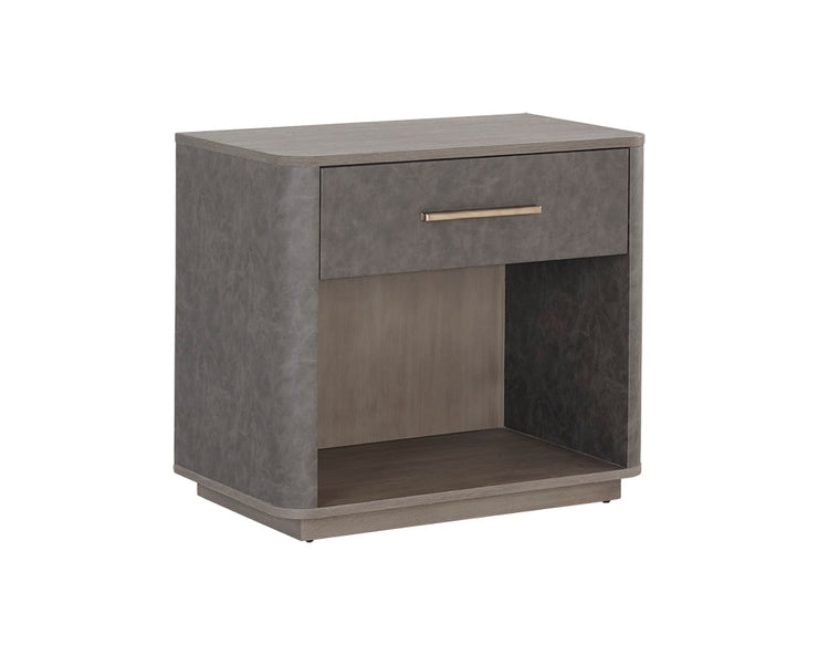 Lit et meubles d'inspiration rétro - revêtement de cuir synthétique - structure de bois de chêne gris