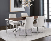 Chaise de salle à manger contemporaine - base croisée en acier inoxydable poli - plusieurs couleurs disponibles