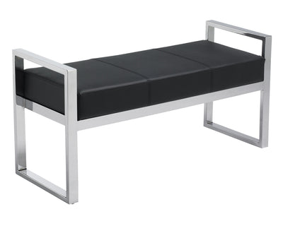 Banc moderne noir aux lignes épurées - effet cuir - base en acier chromé