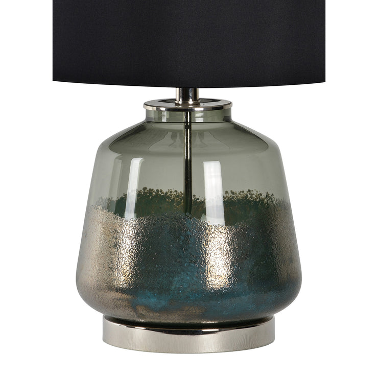 Lampe de table en verre multicolore, effet métallique - abat-jour noir soyeux