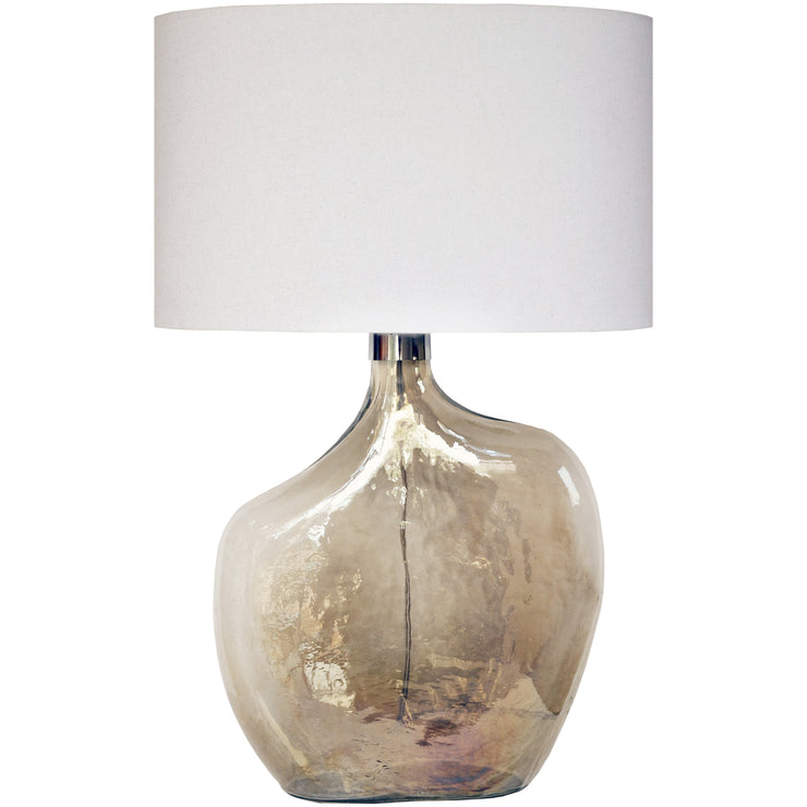Lampe de table au look intriguant - verre fumé - abat-jour en lin blanc cassé