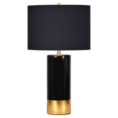 Lampe de table sophistiquée en céramique noire et dorée - abat-jour en coton noir