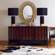 Lampe de table sophistiquée en céramique noire et dorée - abat-jour en coton noir