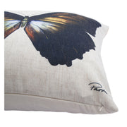 Coussin combinant lin et polyester et dos en poly-velours - représentation d'un papillon - 95% plume, 5% de duvet