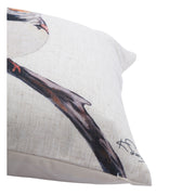 Coussin combinant lin et polyester et dos en poly-velours - représentation d'oiseaux - 95% plume, 5% de duvet