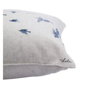 Coussin combinant lin et polyester et dos en poly-velours - représentation d'oiseaux - 95% plume, 5% de duvet